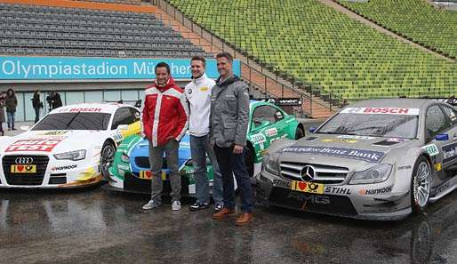 Die deutschen DTM-Fahrer Ralf Schumacher, Dirk Werner und Timo Schneider (v.r.n.l.)