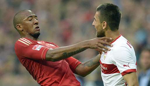 Tete-a-tete zwischen Ibisevic (r.) und Jerome Boateng. Ibisevic sah Rot, Boateng Gelb