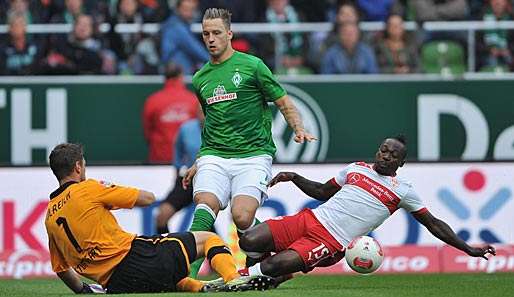 Stuttgarts Defensive hatte mit Arnautovic (M.) und Co. erhebliche Probleme