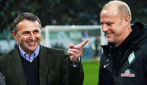 Wolfsburg-Manager Klaus Allofs (l.) mit Werder-Coach Thomas Schaaf
