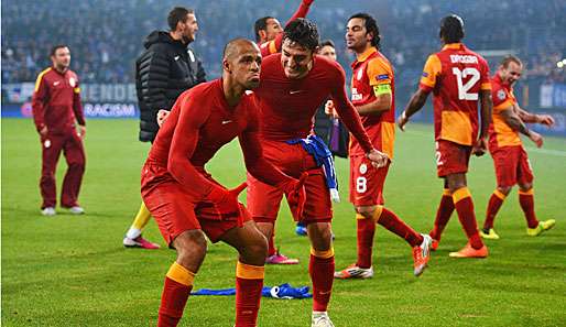 Felipe Melo und Albert Riera (m.r.) wollen auch nach dem Madrid-Spiel ausgelassen jubeln