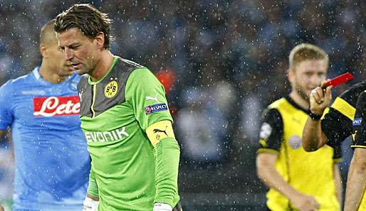 Roman Weidenfeller sah gegen Napoli die Rote Karte für Handspiel außerhalb des Strafraums