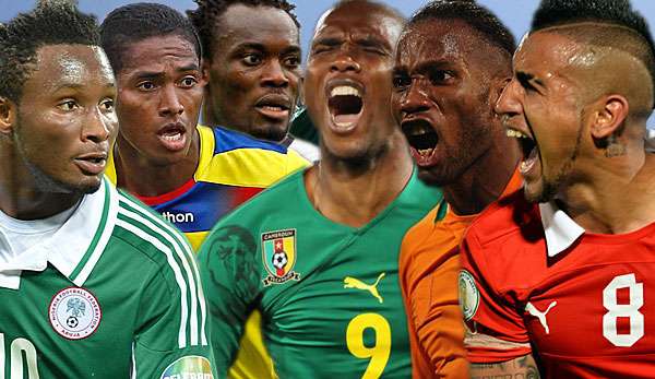 John Obi Mikel, Antonio Valencia, Mikel Essien, Samuel Eto'o, Didier Drogba, Arturo Vidal (v.l.)