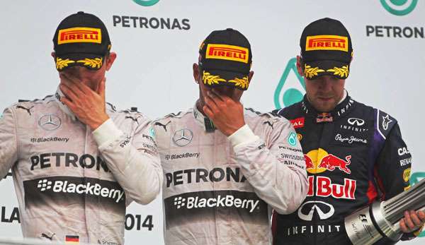 Nur eine Momentaufnahme: Auf dem Podium herrschte bei Rosberg, Hamilton und Vettel Freude