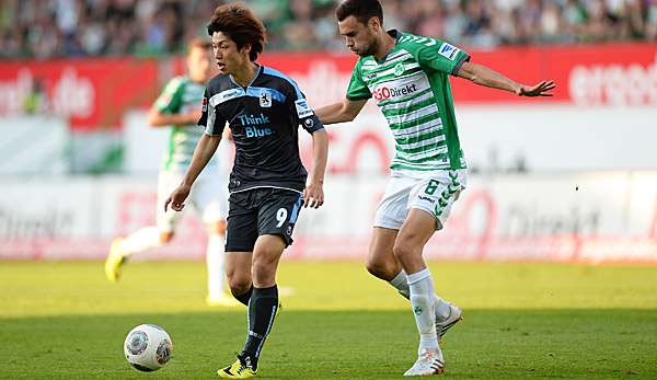 Yuya Osako (l.) brachte die Löwen gegen den Aufstiegskandidaten in Führung