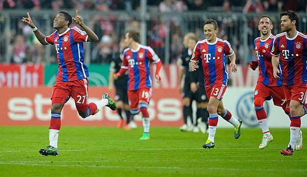 David Alaba bejubelt seinen dritten Pokal-Treffer 2014/2015