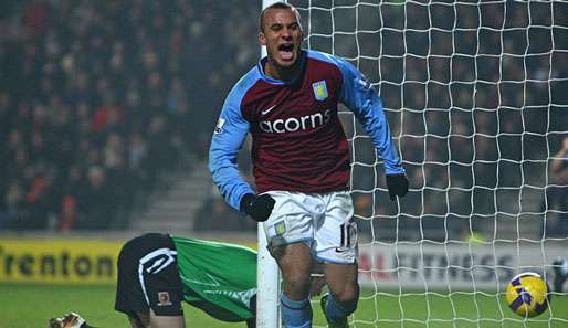 Gabriel Agbonlahor bejubelt den Siegtreffer von Aston Villa bei Hull City