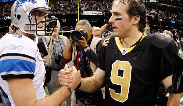 Matt Stafford (l.) und Saints-Quarterback Drew Brees: Wer hat diesmal die Nase vorn?