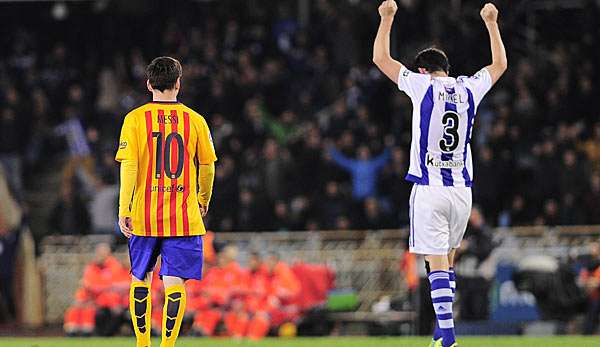 Ungewohnte Szene: Barca-Gegner Sociedad jubelt nach der Partie über den Sieg 