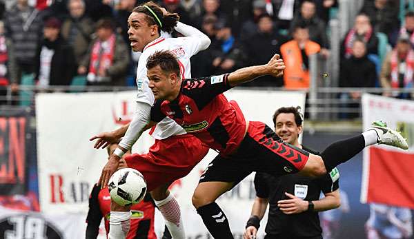 Yussuf Poulsen erzielte das 1:0 für die Leipziger gegen Freiburg