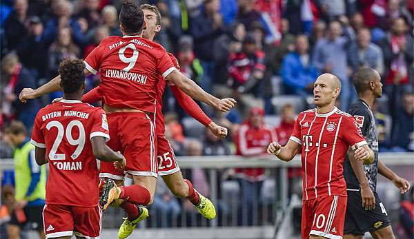 Kingsley Coman, Robert Lewandowski, Thomas Müller und Arjen Robben harmonierten gegen den 1. FSV Mainz 05 gut