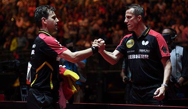 Timo Boll und Tischtennis-Bundestrainer Jörg Roßkopf