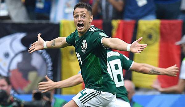 Chicharito bejubelt den Treffer von Hirving Lozano zum 1:0 gegen Deutschland.