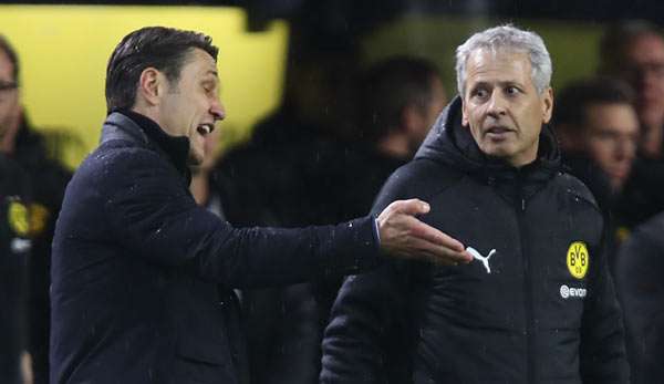 Niko Kovac (l.) im Disput mit Lucien Favre am Rande der Hinrundenbegegnung zwischen dem BVB und FCB (3:2).