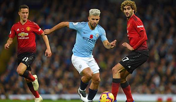 Beim Hinspiel im November hatten die Red Devils das Nachsehen und verloren das Stadtderby mit 1:3. Auch Kun Agüero (mi.) erzielte einen Treffer beim Heimsieg gegen United. 