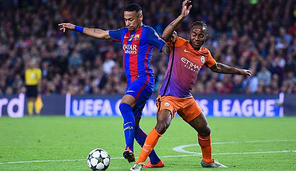 Neymar und Raheem Sterling trafen in der Champions League aufeinander, als Neymar noch für den FC Barcelona spielte.