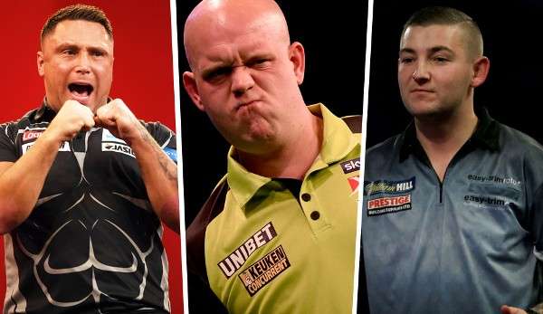 Die Top-3 im Power Ranking von SPOX und DAZN: Gerwyn Price, Michael van Gerwen und Nathan Aspinall (v.l.)