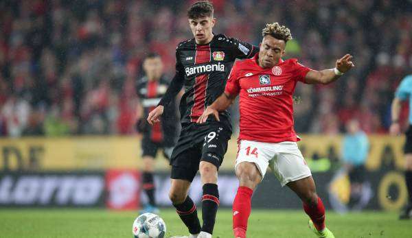 Kai Havertz im Duell mit dem Mainzer Kunde.