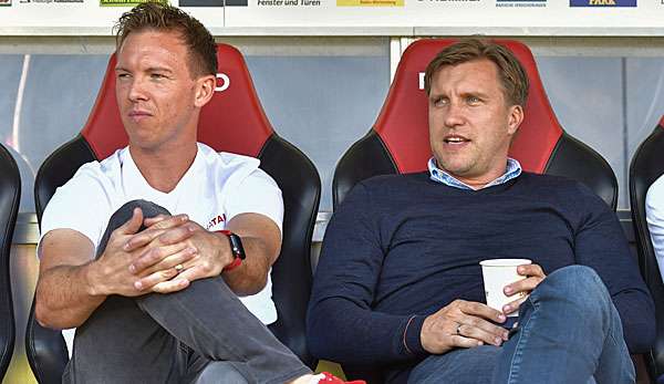 Markus Krösche (r.) hat Julian Nagelsmann in den höchsten Tönen gelobt.