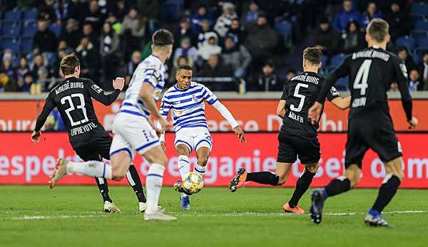 Schuss ins Glück: Yassin Ben Balla erzielt das entscheidende Tor für den MSV Duisburg gegen Magedburg.