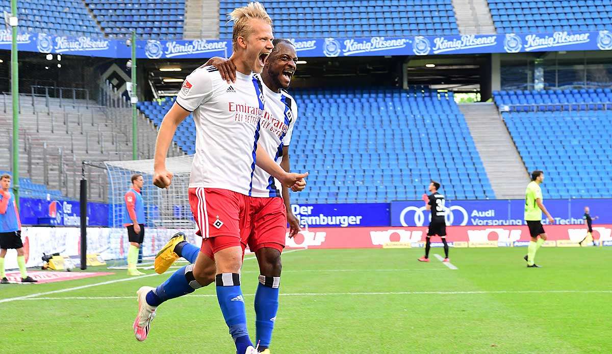 DIe HSV-Retter gegen Wehen: Joel Pohjanpalo und David Kinsombi.