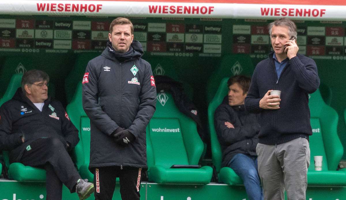 Werder-Trainer Florian Kohfeldt (M.) und Frank Bauman, Geschäftsführer Sport.