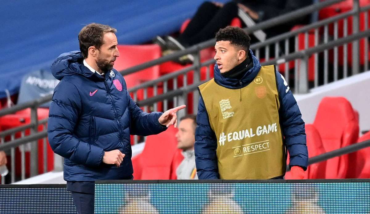 Englands Nationaltrainer Gareth Southgate erachtet Jadon Sancho von Borussia Dortmund noch nicht als Spitzenspieler.