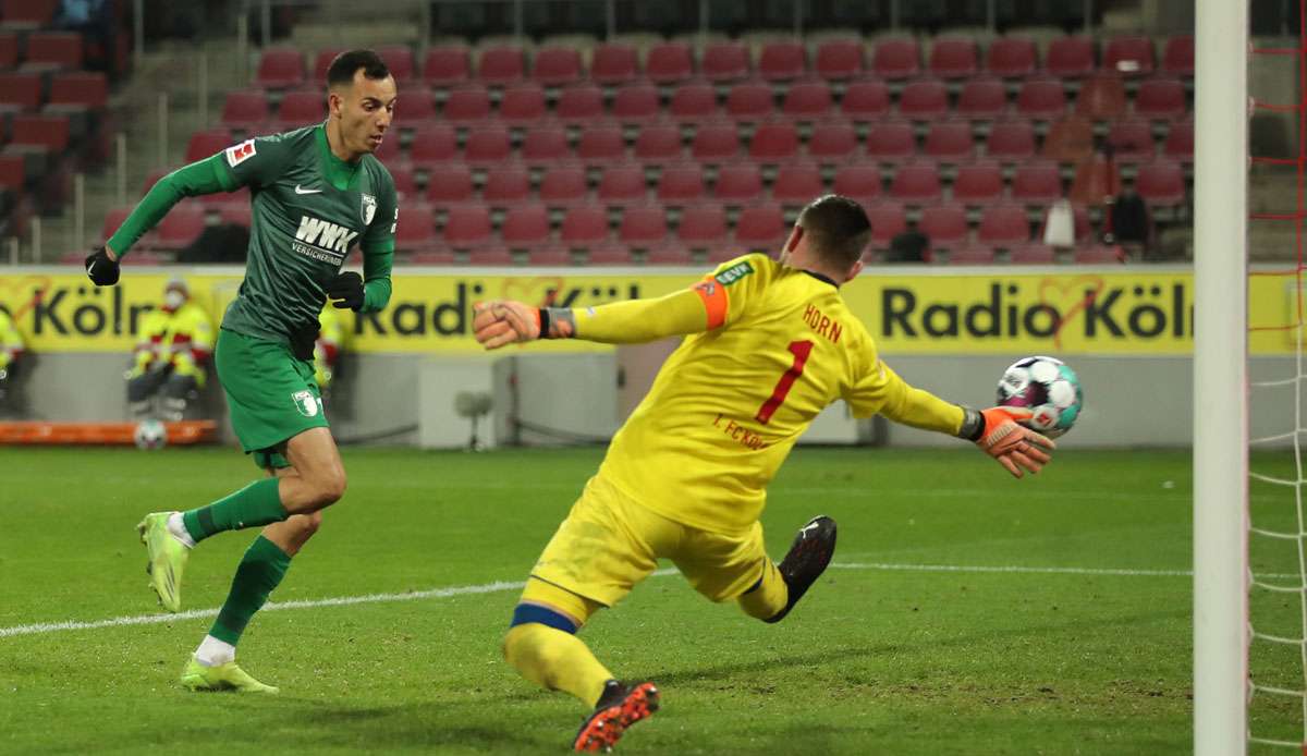 Iago trifft zum 1:0 für den FC Augsburg beim 1. FC Köln