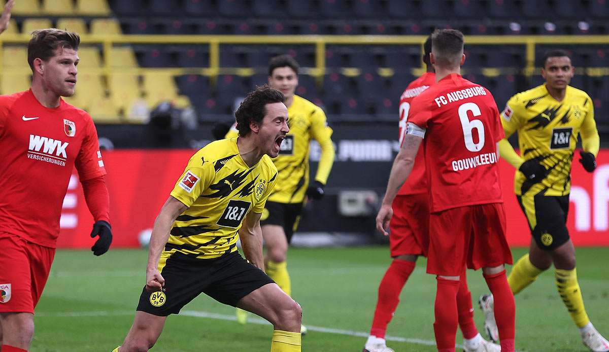 Thomas Delaney (M.) köpfte gegen Augsburg das so wichtige 1:1 aus Sicht des BVB.