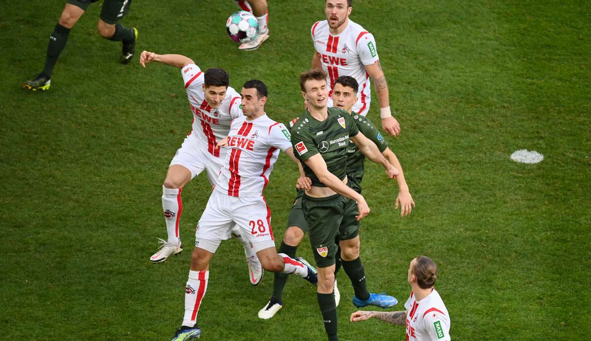 Scheinbar mit geschlossenen Augen köpft Sasa Kalajdzic den VfB Stuttgart in Köln in Führung.