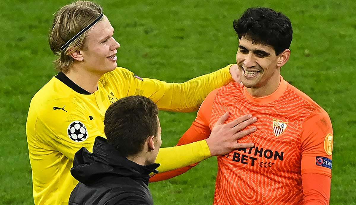 Aufklärung nach dem Spiel: Sevilla-Torhüter Bono und Erling Haaland schrien sich erst an und lachten hinterher.