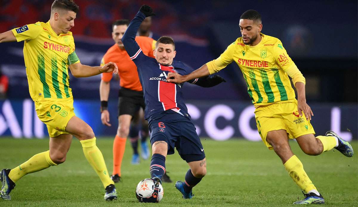 Marco Verratti (M.) und Co. brachten eine Führung gegen den abstiegsgefährdeten FC Nantes nicht ins Ziel.