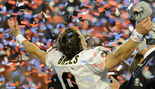 In diesem Jahr siegten die New Orleans Saints um Drew Brees im Sun Life Stadium in Miami
