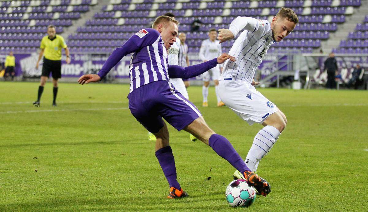 Das Hinspiel gewann Aue gegen den KSC klar mit 4:1.