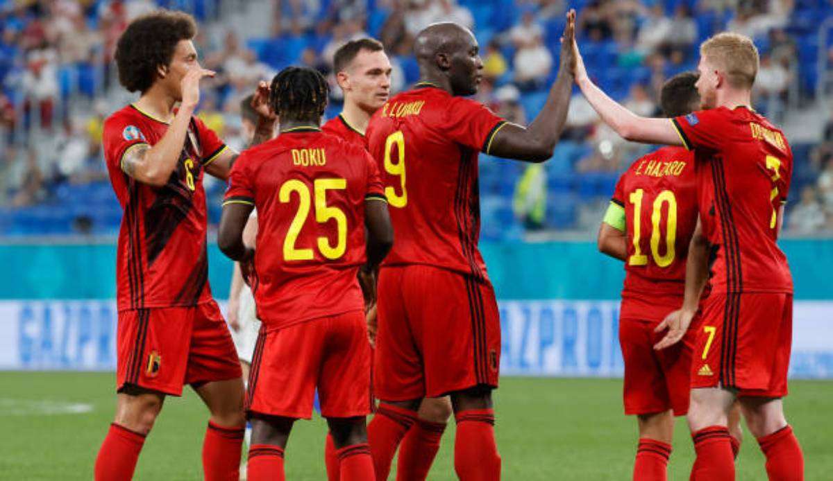 Lukaku und seine Teamkollegen bejubeln einen Treffer der belgischen Nationalmannschaft.