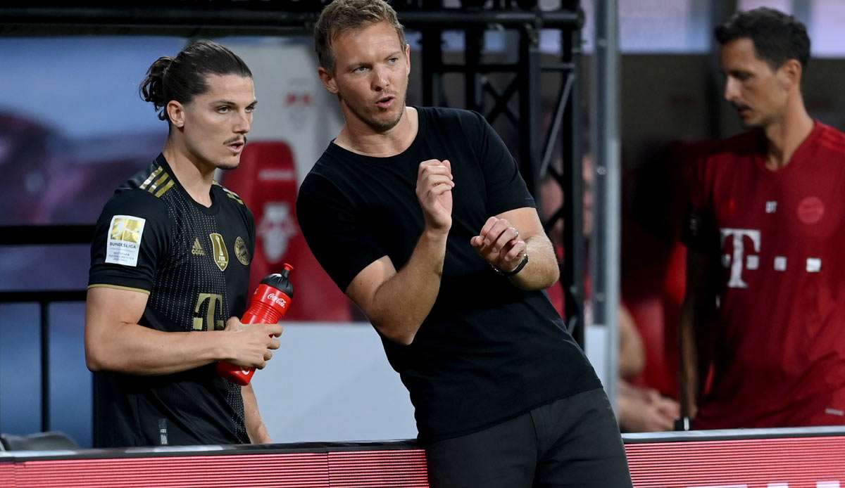 Der Ex-Leipziger Nagelsmann (r.) erklärt dem Ex-Leipziger Sabitzer, wie gegen Leipzig zu spielen ist.
