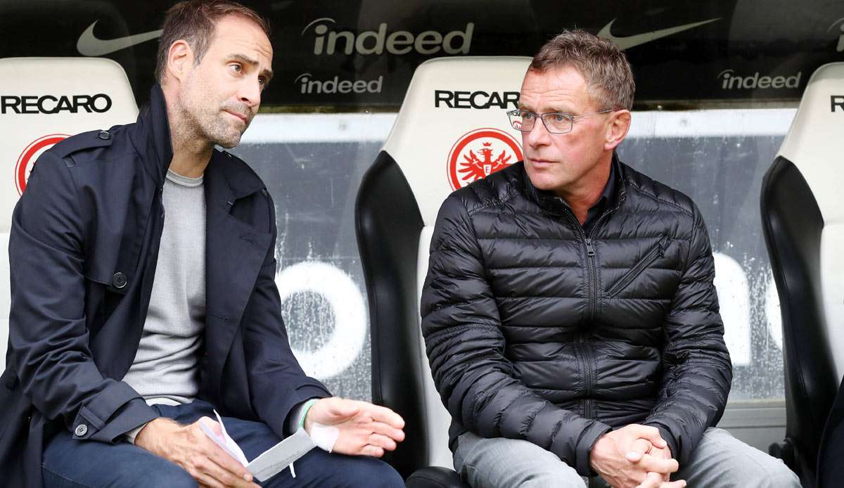 Oliver Mintzlaff (l.) zusammen mit Ralf Rangnick bei RB Leipzig.