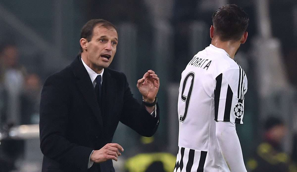 Juve-Coach Massimiliano Allegri und Stürmer Alvaro Morata gerieten an der Seitenlinie aneinander.