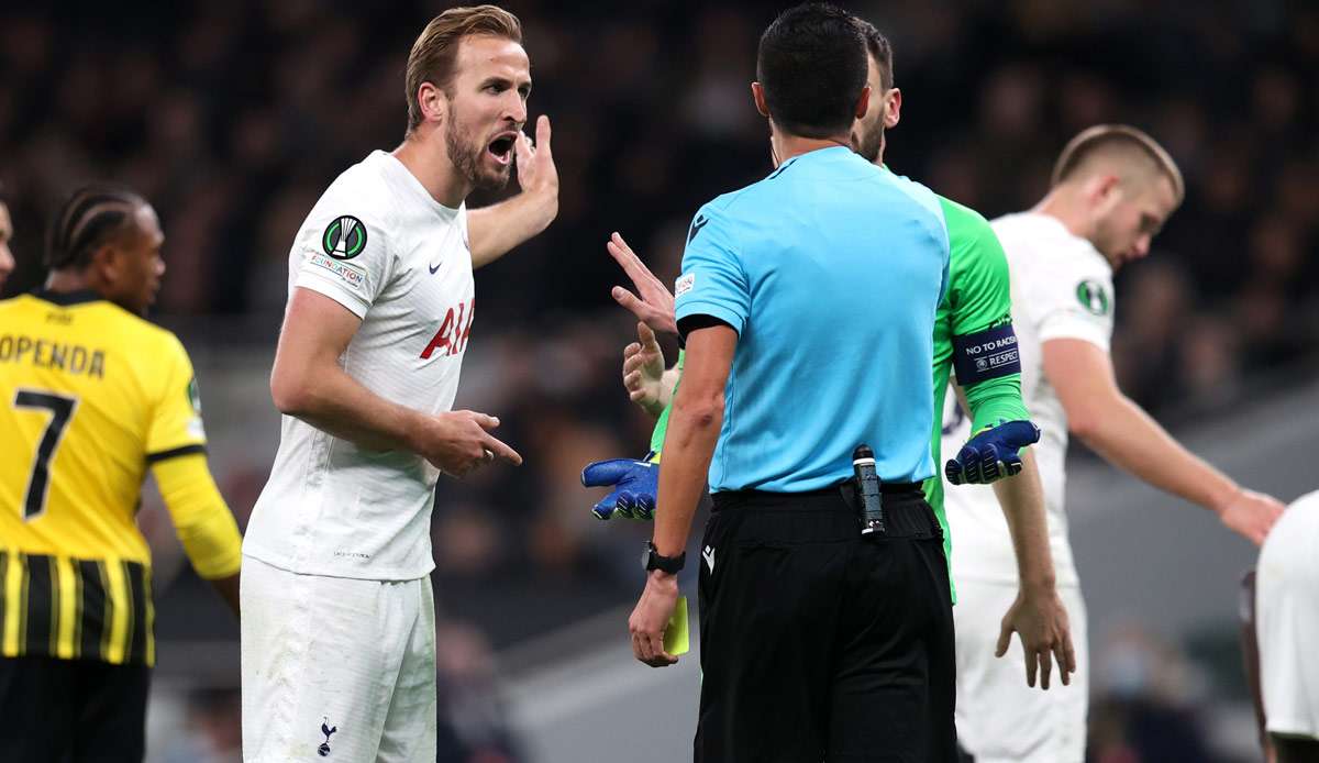 Harry Kane und die Spurs sind in der Conference-League-Gruppe G mit sieben Punkten aus fünf Spielen Dritter hinter Rennes und Arnheim.