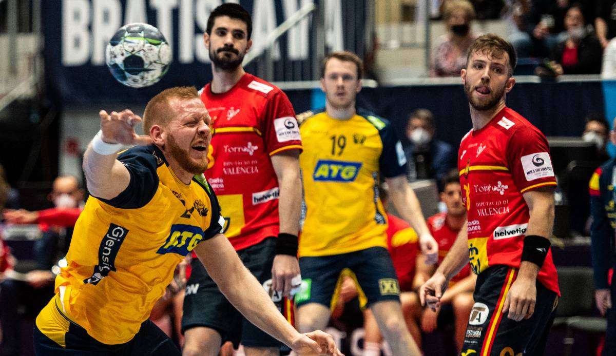 Auch Schweden (gelb) und Spanien sind heute bei der Handball-EM im Halbfinaleinsatz.