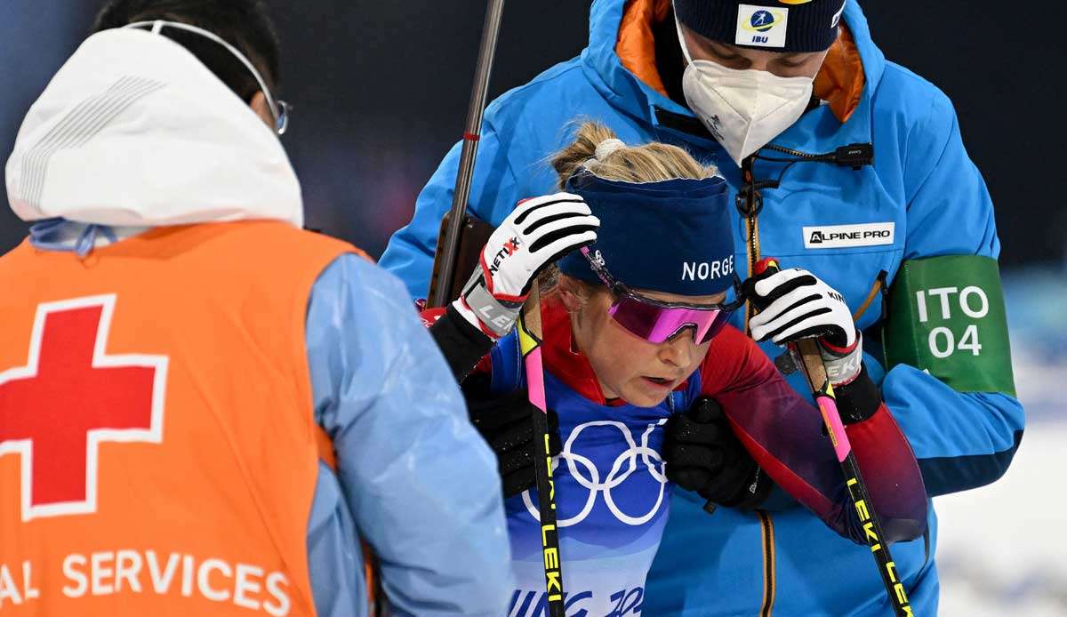 Ingrid Landmark Tandrevold war nach der Verfolgung im Ziel zusammengebrochen.