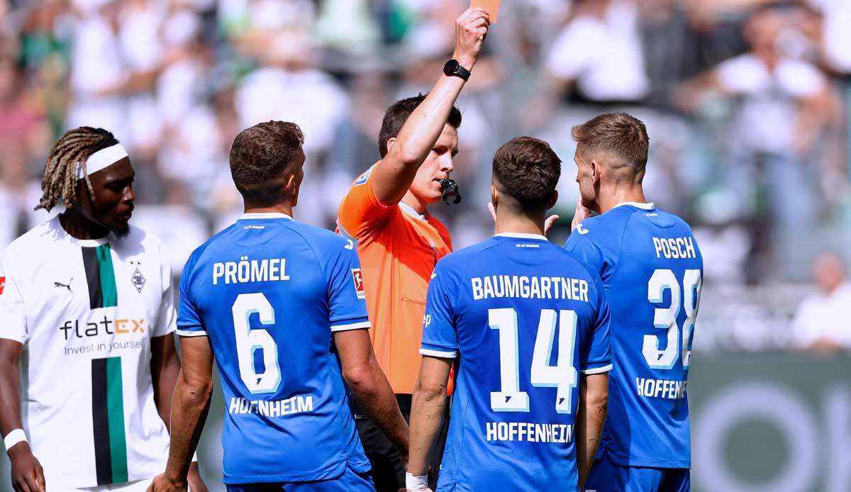 Daniel Siebert schickte in Gladbach den Hoffenheimer Stefan Posch mit Gelb-Rot vom Platz.