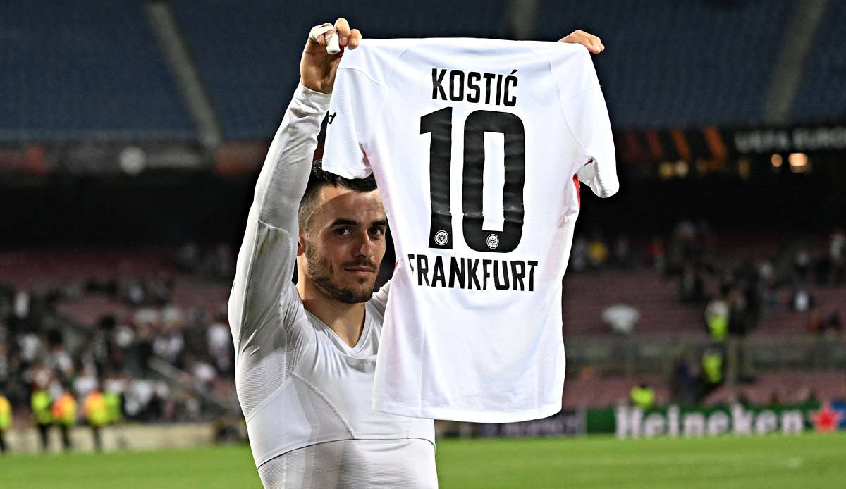 Ein Bild für die Ewigkeit: Filip Kostic mit Hommage an Lionel Messi im Camp Nou.