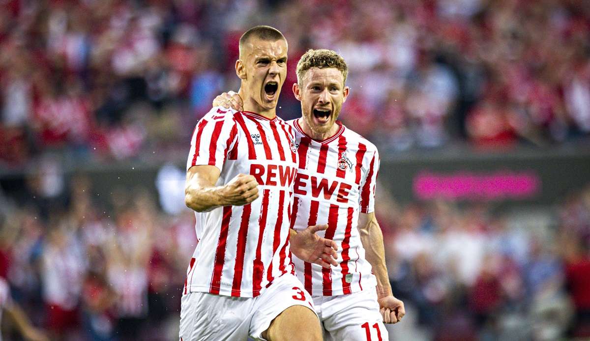 Florian Kainz und Florian Dietz jubeln nach dem ersten Treffer im Hinspiel.