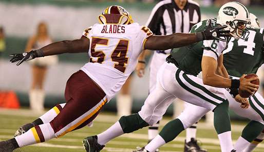 Jets-Quarterback Mark Sanchez wurde von den Redskins zweimal gesacked
