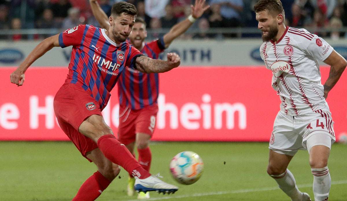 Tim Kleindienst erzielt das 2:1 für Heidenheim gegen Düsseldorf.