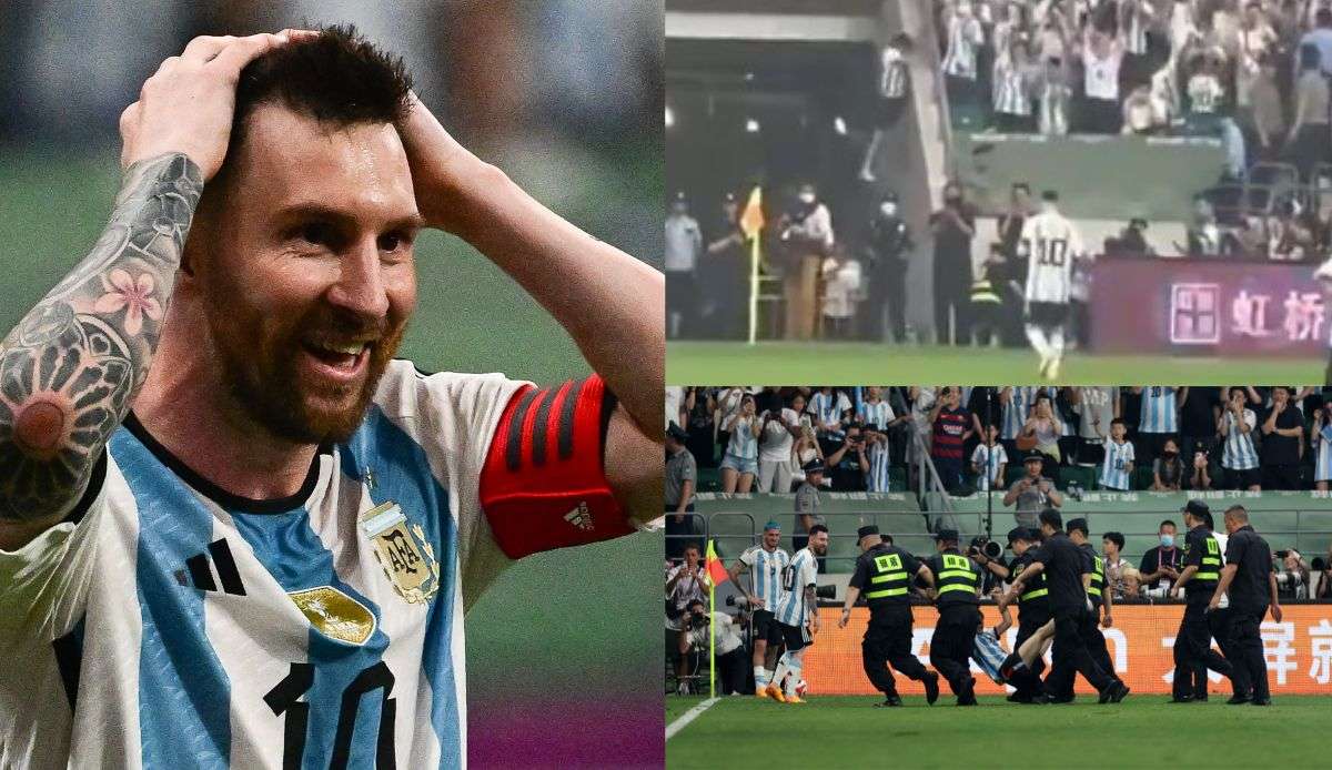 Lionel Messi wurde von einem Flitzer umarmt.