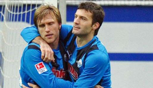 Markus Krösche (l.) brachte Paderborn in Ingolstadt auf die Siegerstraße