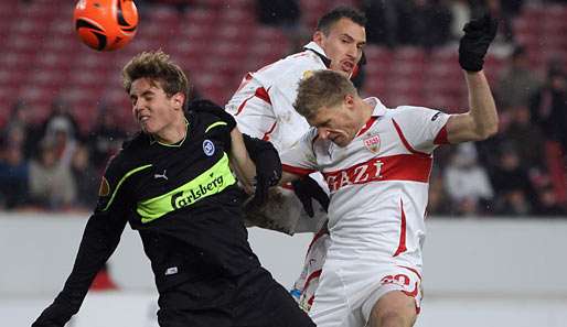 Timo Gebhart (M.) erzielte Stuttgarts 1:0 gegen Odense BK