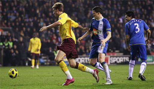 Arsenal lag gegen Wigan lange in Führung. Am Ende müssen die Gunners mit einem 2:2 leben